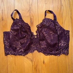 Cacique Bra 46DDD‎ Purple Lace Unlined Full Coverage Balconette Underwire Plus